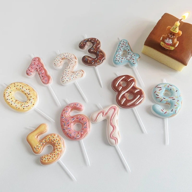 Zebra Candle Supplies - Sweet Donut เทียนจํานวน 0-9 หมายเลขเทียนวันเกิดขนม Macaron
