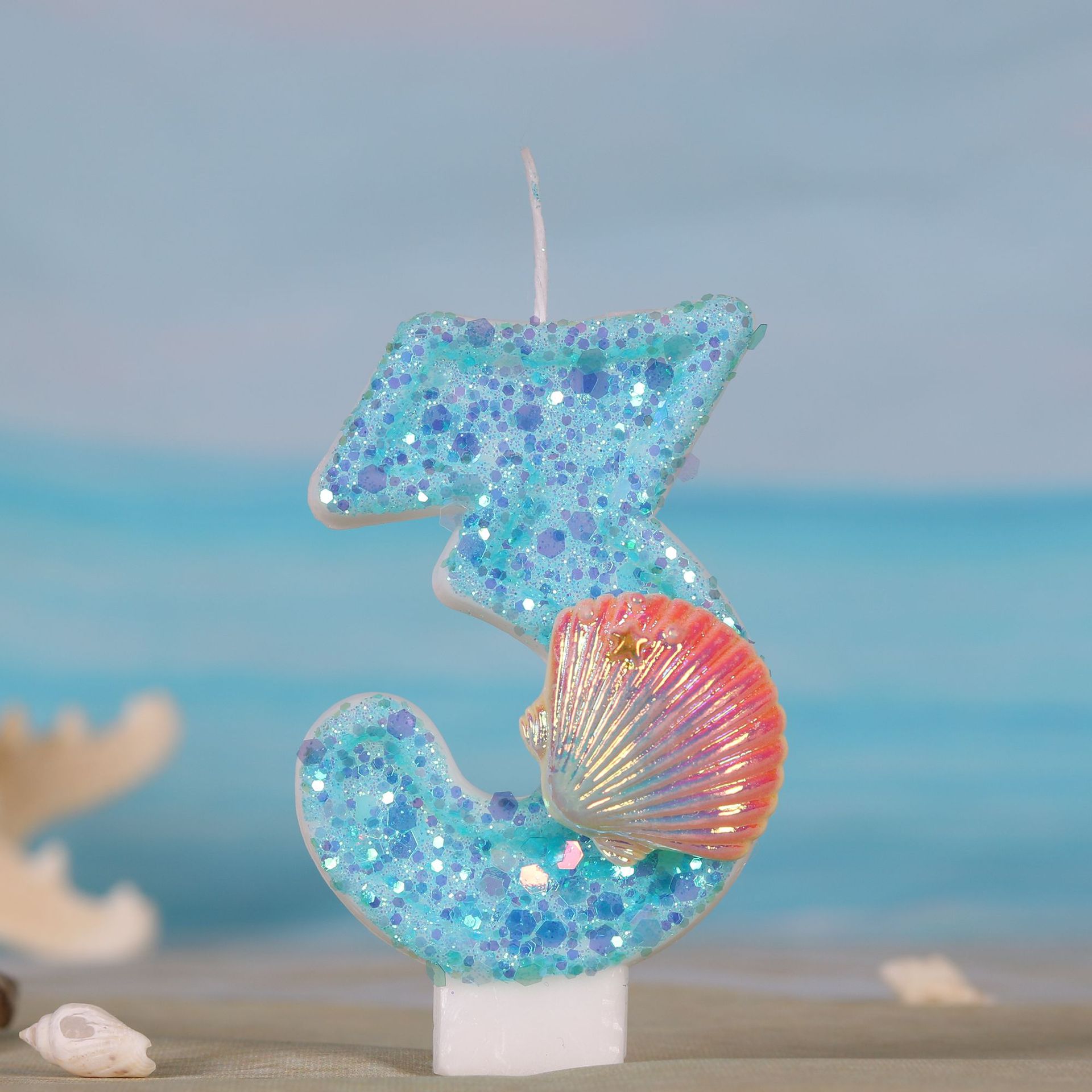 Zebra Candle Supplies - Ocean Mermaid Theme เทียนเค้ก 0-9 ตัวเลขเค้กสีฟ้า