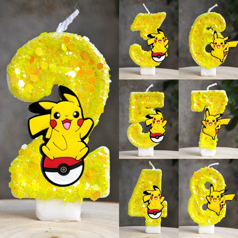 Zebra Candle Supplies - โปเกมอน ปิกาจูเทียนการ์ตูน 0-9 หมายเลขเทียนวันเกิดเด็กเบบี้ชาวเวอร์วันเกิดปลั๊กอินเค้กปาร์ตี้ตัวละครของขวัญอุปกรณ์